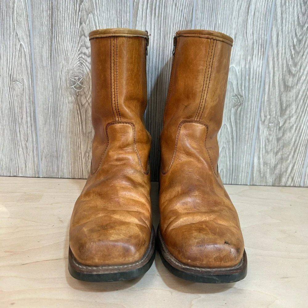 Vintage Sheboygan Burnt Orange Leather Side Zip Fleece Lined Utility Boots 9.5